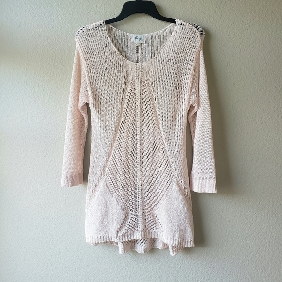 Beige by eci Open Knit Sweater Blush Pink Sz S - Picture 1 of 4